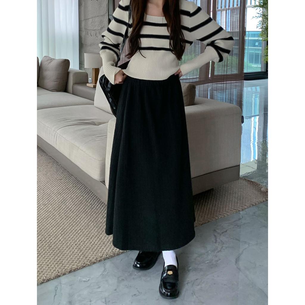 Autumn Winter Thicken A Line Skirts Casual High Waisted Long Skirt Vintage Midi Skirts