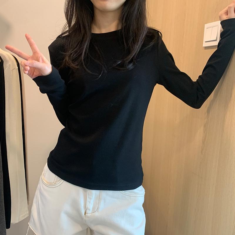 Damen Amerikanischer Retro Grau Langarm Fleece Oberteil - Europäischer Stil Schlankmachende Herbst Basisschicht