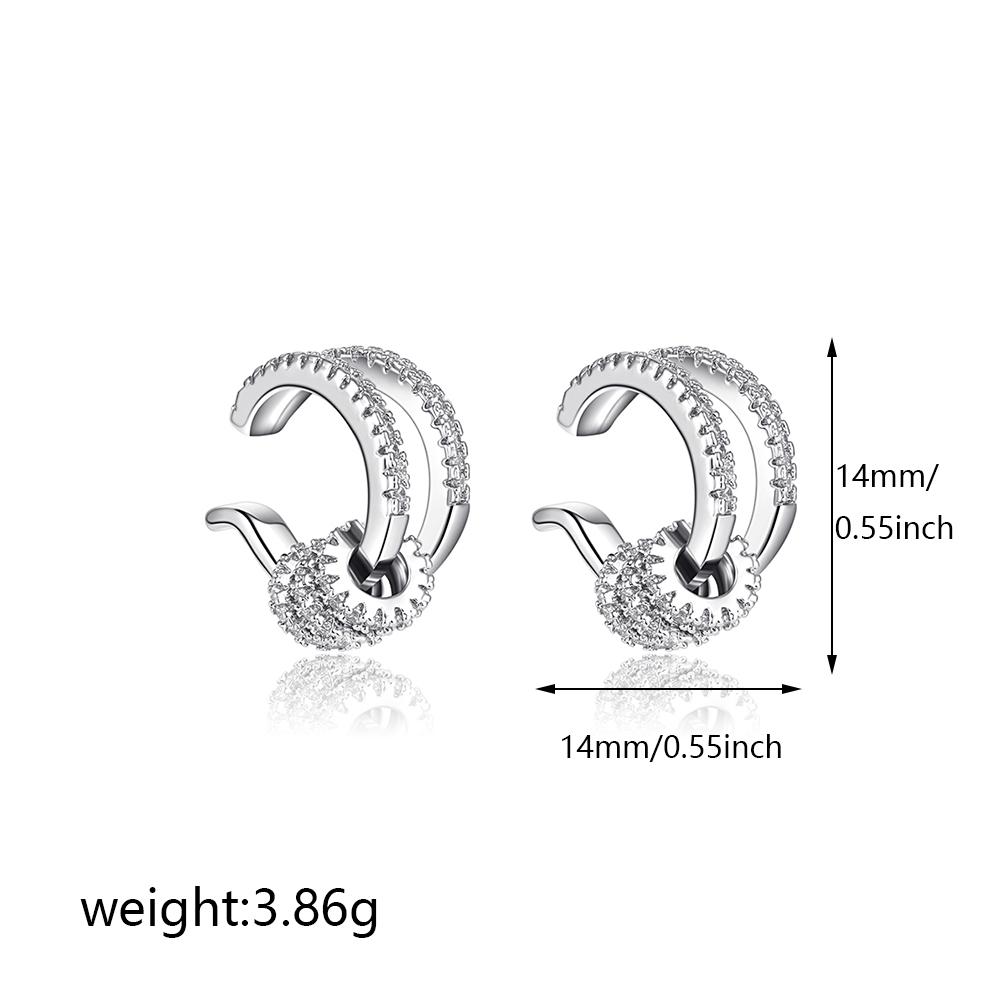 Shining Cubic Zirconia Double Layer Cartilage Clip Earrings Stainless Steel Geometric No Piercing Ear Cuff Anti Allergic Jewelry серебряный
