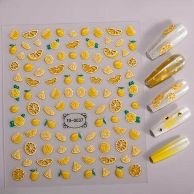 3pcs 5D Summer Lemon Nail Art Sticker Emboss Fruit Self-Adhesive Nail Decals Nails DIY Manicure Decoration for Girls and Women