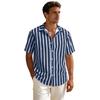 Men Short Sleeve Striped Button Down Shirt Casual Loose Fit Lightweight Breathable Collared Summer Top for Daily Wear