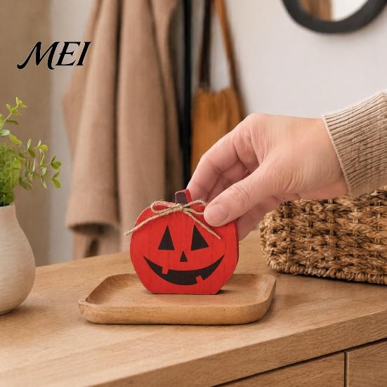 Halloween Table Decorations Sign, Wooden Pumpkin Ghost Bat Block Rustic Vintage Fall Tabletop Decor Tiered Tray Ornament for Home Office Indoor