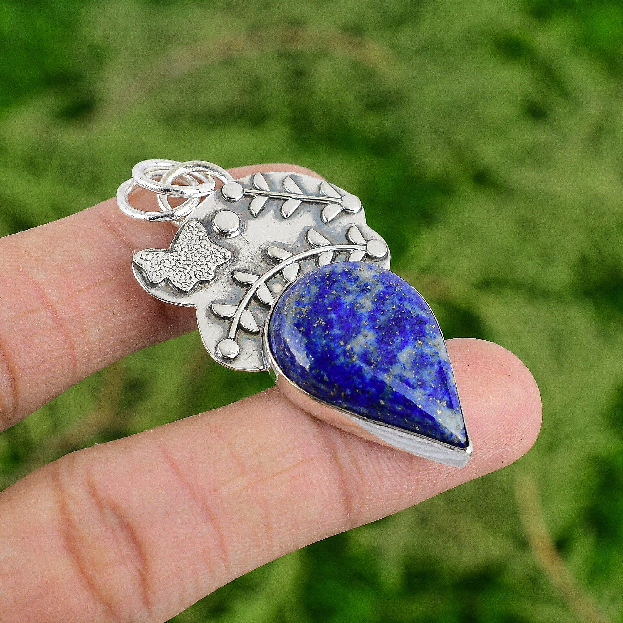

Lapis Lazuli Gemstone 925 Silver Wedding September Wife Art Deco Pendant Jewelry