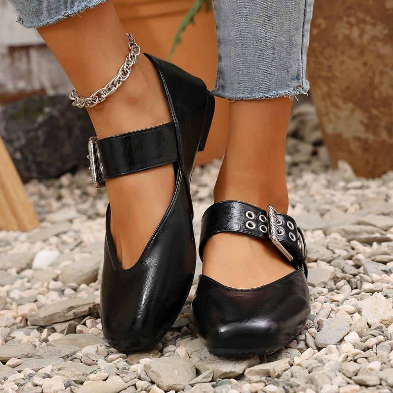 Fashion Spring New Flat Single Shoes Women's Fashion Square Head Shallow Mouth Soft Sole Anti-slip Wear-resistant Low-top Shoes