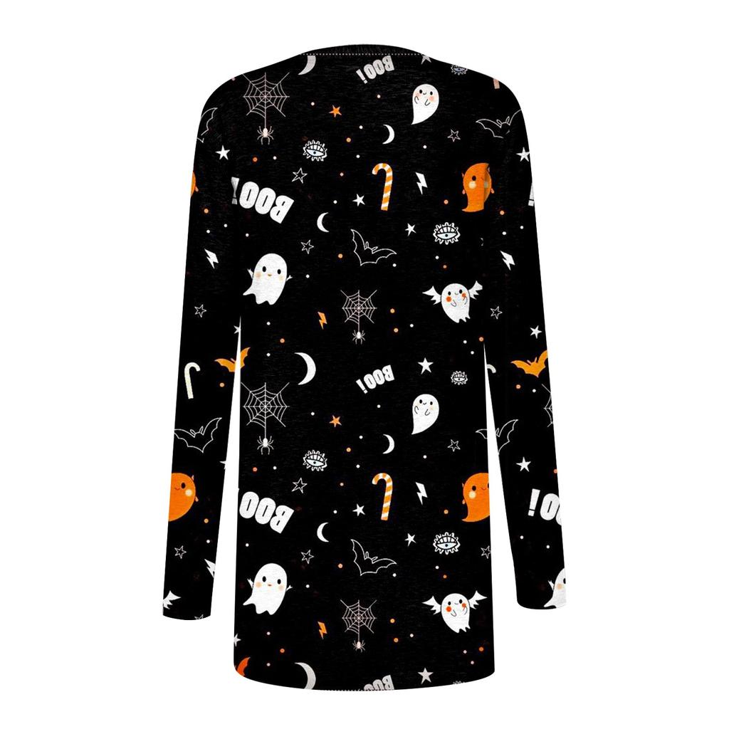 Cappotto da giacca cardigan di media lunghezza con stampa casual di Halloween alla moda da donna