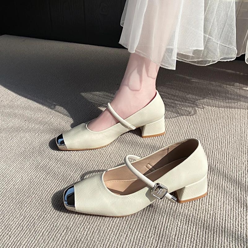 Fashion 2025 Hot Sale Mary Janes Women's High Heels Square Toe Chunky Heels Classics Daily & Office Pumps Women Shallow Slip On Shoes
