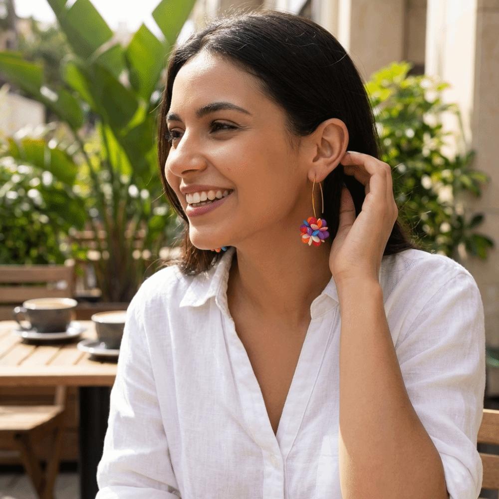 Colorful Mesh Bohemian Earrings Candy-Colored Ethnic Style Earrings Beaded Flower Earrings Women