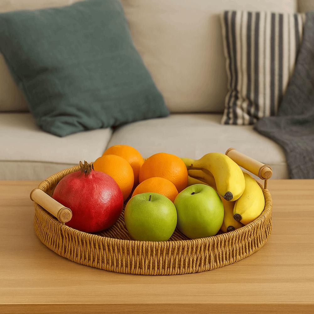 Plastic Imitation Rattan Woven Baskets Large Capacity Bread Fruit Storage Tray  Office