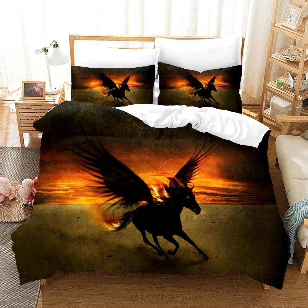 Einhorn Fiction Pferde Bettwäsche Set Für Kinder Cartoon Aniaml Bettbezug Twin King Size 3D Quilt Abdeckung Bett Set Großhandel