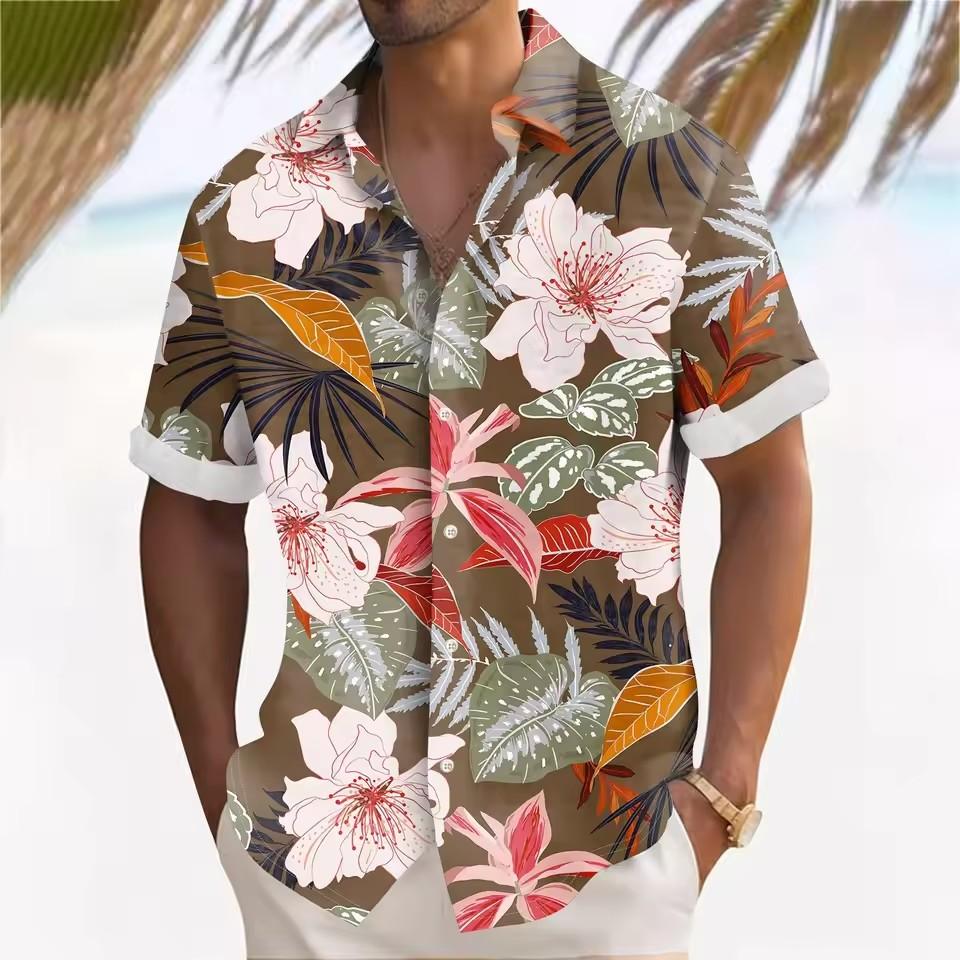 Outdoor Shirt Short Sleeve Summer Beach Wind Casual Tops Shirt Landscape Printed Pattern Large OverSize Loose Men's Clothing