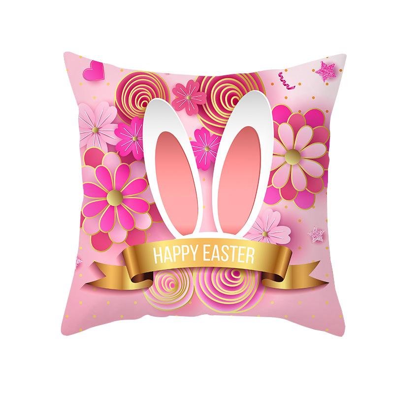 Colorful Easter Pillowcase Rabbit Egg Print Series Peach Skin Home Pillowcase Sofa Cushion