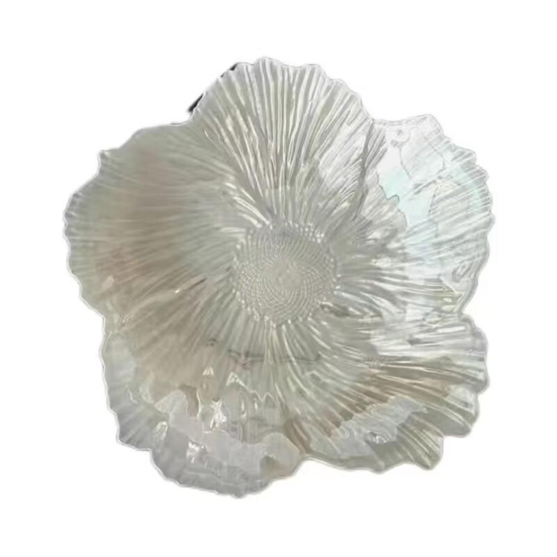 Ruhan Pearlescent White Floral Glass 3-Compartment Dumpling Plate