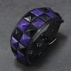 Studded Cuff Bracelet Double Row Square Studs Adjustable Closure PU Strap Punk Wrist Bangle for Concert Streetwear
