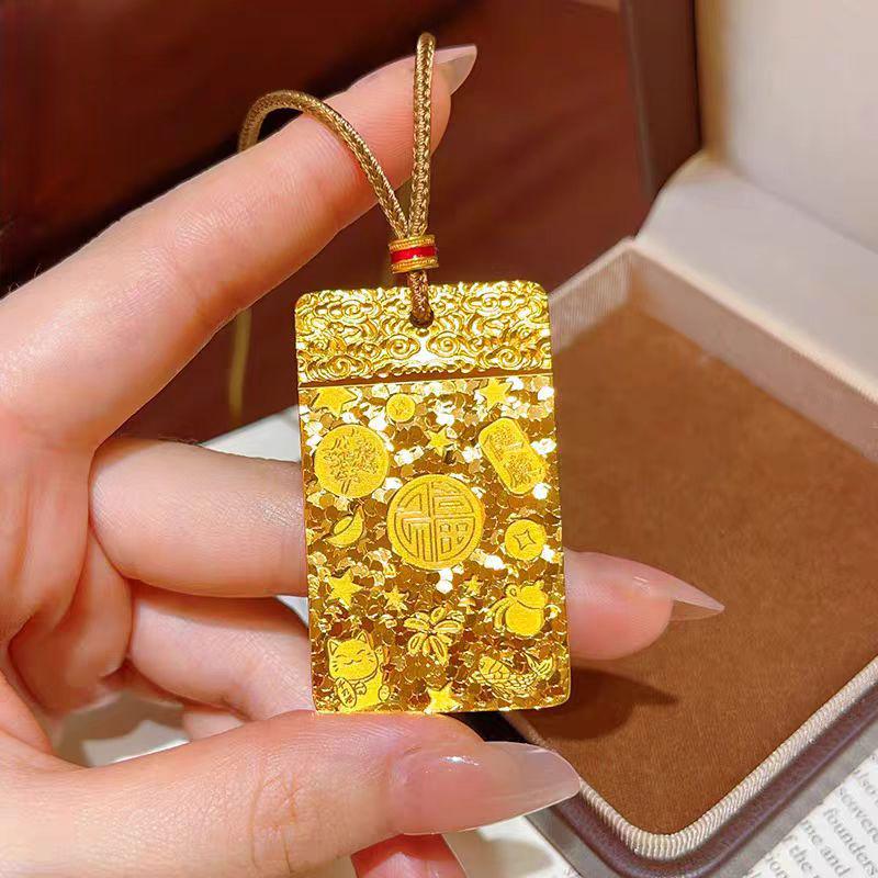 Gold-Anhänger Halskette: Super Flash, Glückverheißendes Sandgold Eis Karten-Design für Damen