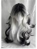 Ink In the Clouds: Black & White Gradient Long Curly Wig with Middle Part