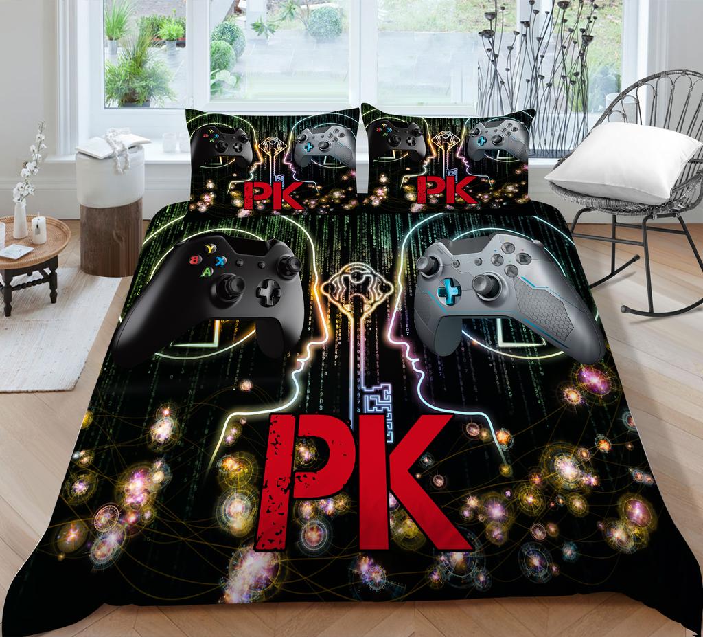 3D Technology Gaming Console Series Bedding Set with High-definition Digital Printing Game Handle, Down Duvet Cover and Pillowcase 2/3 Pieces