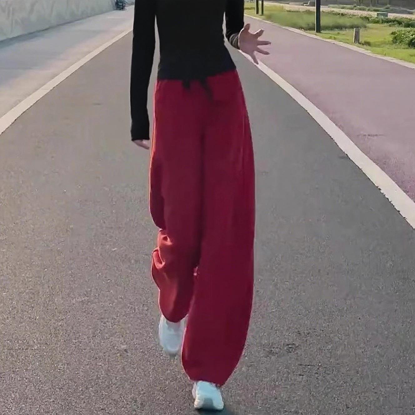 

Women s Autumn 2025 Curved Knife Guard Wide-Leg High-Waist Red Pants 2XL (30) for 135-150 lbs червоний