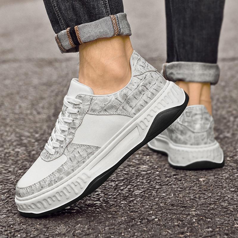 Platform couple board shoes first layer cowhide trend casual board shoes men's genuine leather black and white white shoes boys versatile