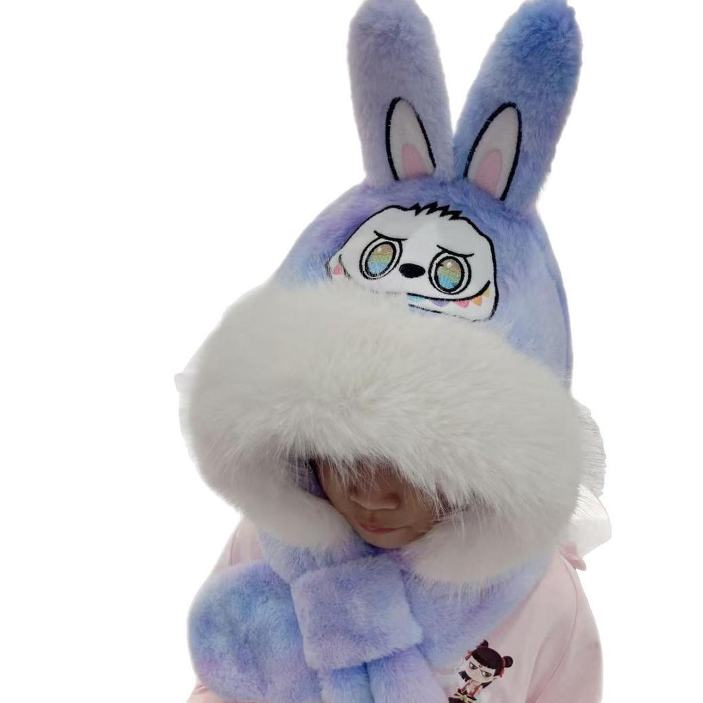 All-in-One Cartoon Embroidery Hat, Scarf & Gloves for Kids - Windproof & Warm with Ear Protection for Autumn & Winter.