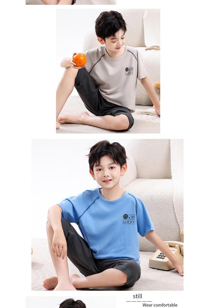 Boys' Cotton Pajama Set - Short Sleeve & Breathable Summer Homewear