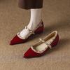 Height Increase Small Heel Single Shoes Women's 2025 Spring New French Pointed Head Shallow Mouth Mary Jane with Skirt Rivet Evening Shoes