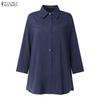 ZANZEA Women Lace Patchwork Casual Turn Down Collar Loose 3/4 Sleeve Blouse
