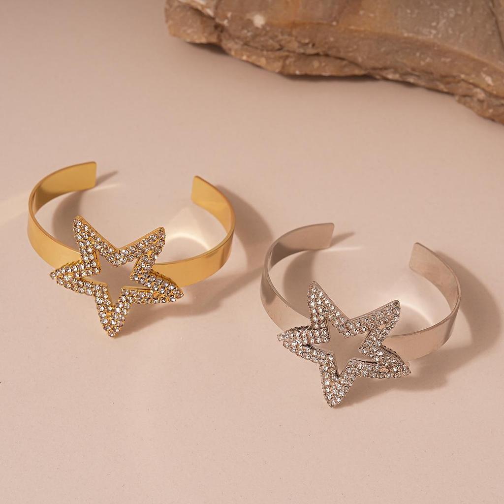 Cross-border Inlaid Diamond Star Open Bangle - Luxurious & Versatile Bracelet