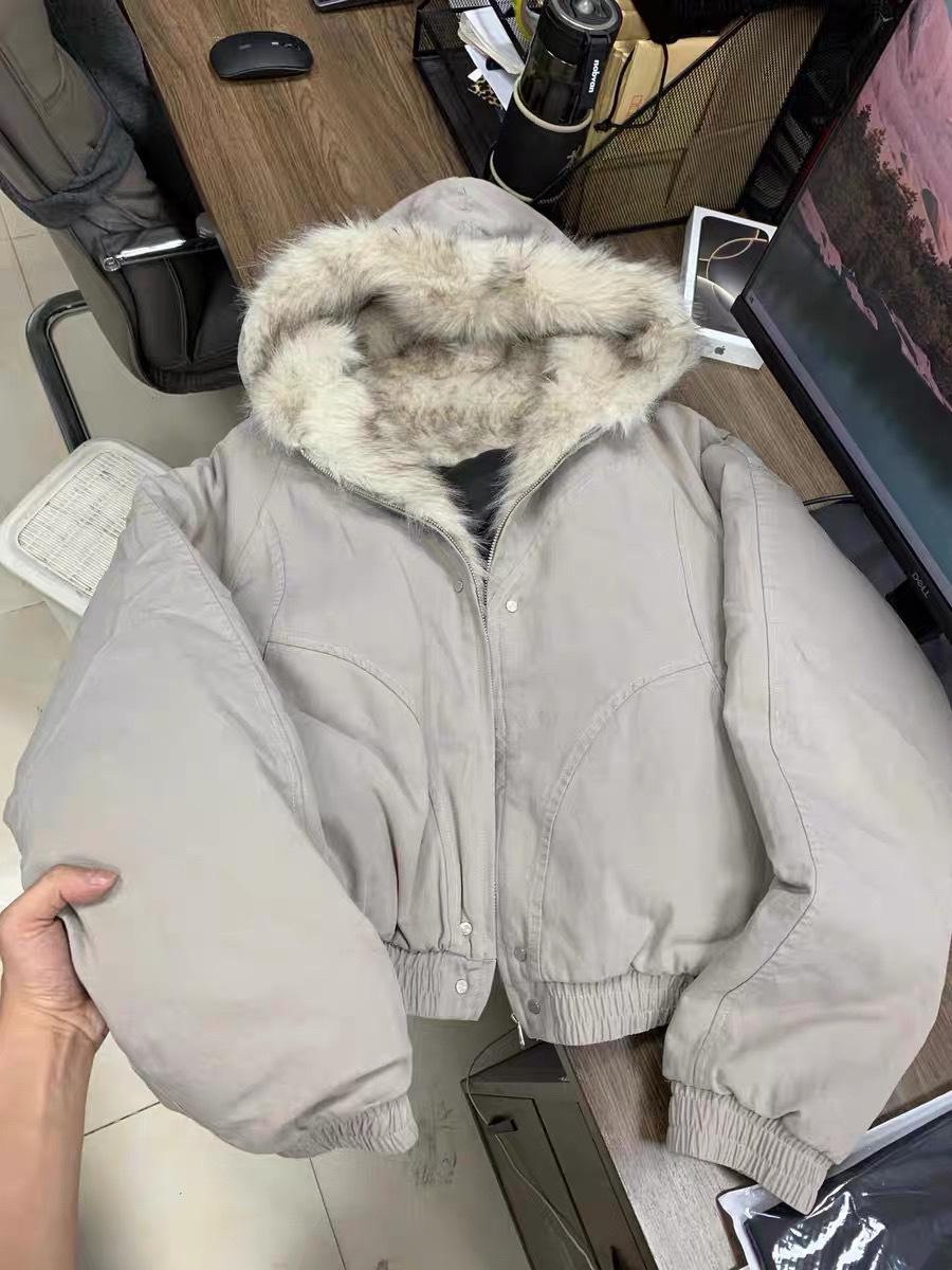 

American-Style Unisex Hooded Fluffy Mountain Eagle Jacket - Winter Cotton Workwear XL сірий колір