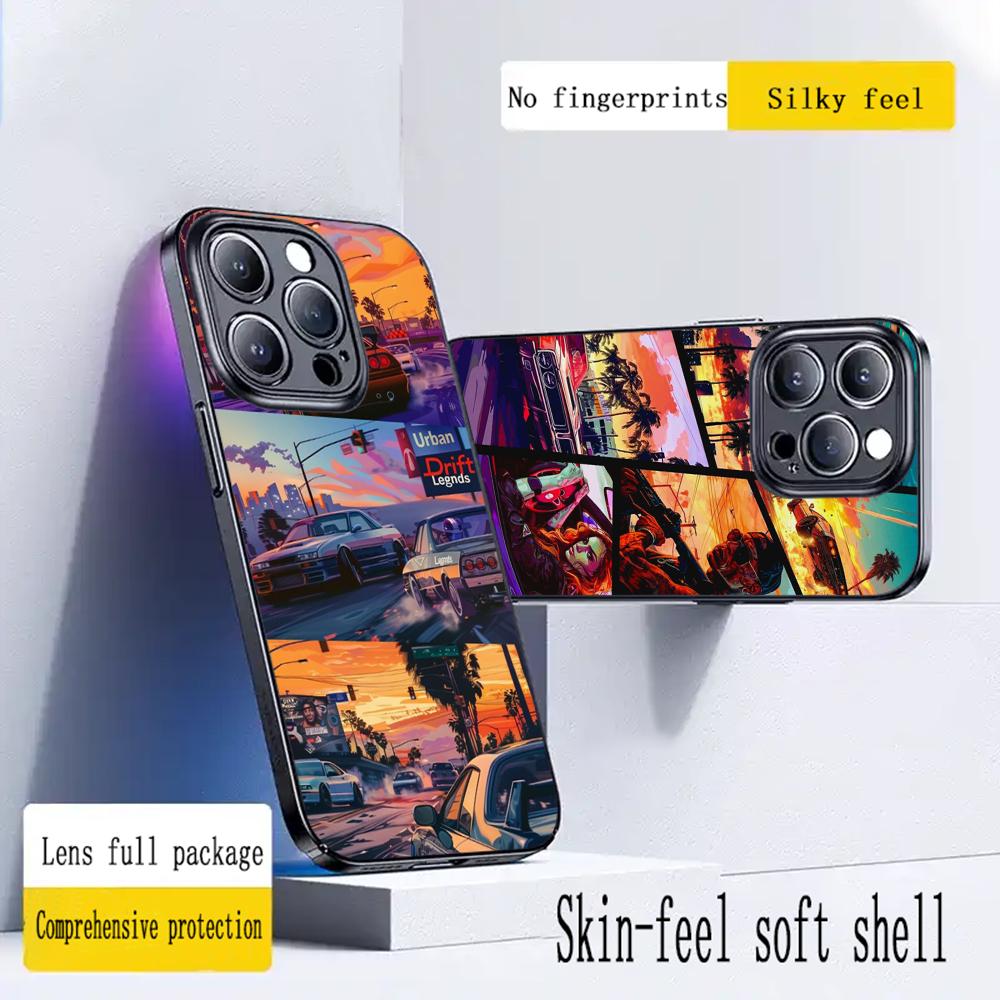 Gta-6 Pattern Design Ins Phone Case For iPhone 16 15 14 13 12 11 X XR XS 8 Plus Mini Pro Max Soft Black Shockproof Cover