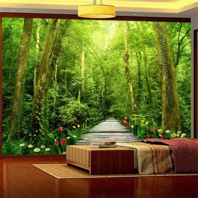 Bakgrunn 3d Veggmalerier Inn i den Friske Naturlige Skogen Tre Vakker Bakgrunn Bakgrunnspapir Hjemmeinnredning 3d Bakgrunn