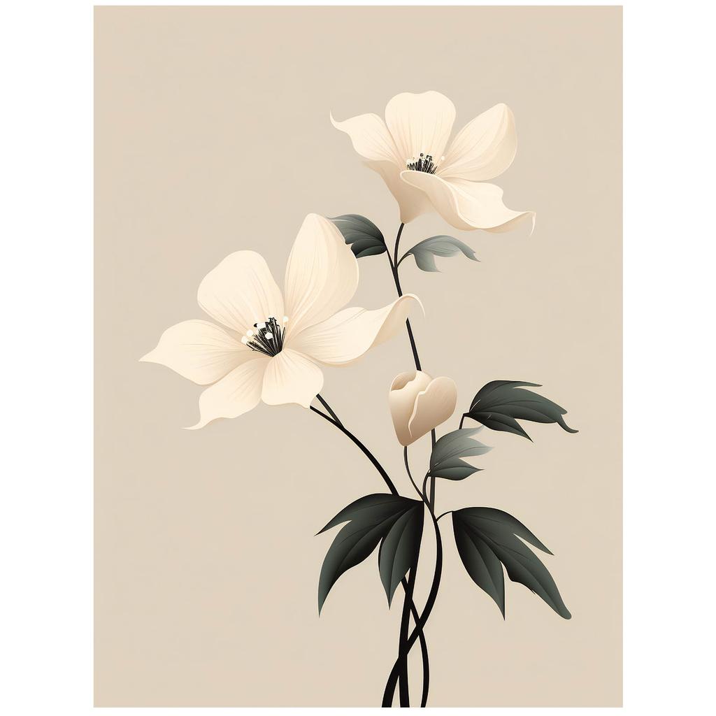 White Elegance - Minimalist Floral Poster White Elegance - Minimalist Floral Poster, 40X50 Cm, Frameless, Matte Paper 230 Gsm