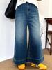 Plus Size Women's Retro Wide-Leg Jeans - Spring 2026 Fashion, Versatile Loose Fit, Straight-Leg Pants for Chubby Girls (NK1385)