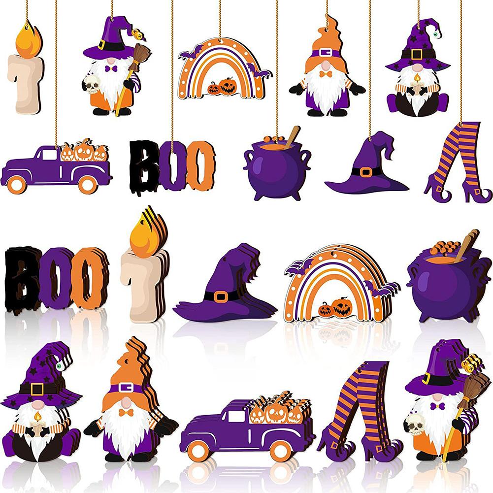 30Pcs Pumpkin Gnome Wooden Ornament Halloween Car Pendant Halloween Wooden Pendant for Indoor Tree Window Wall Decor