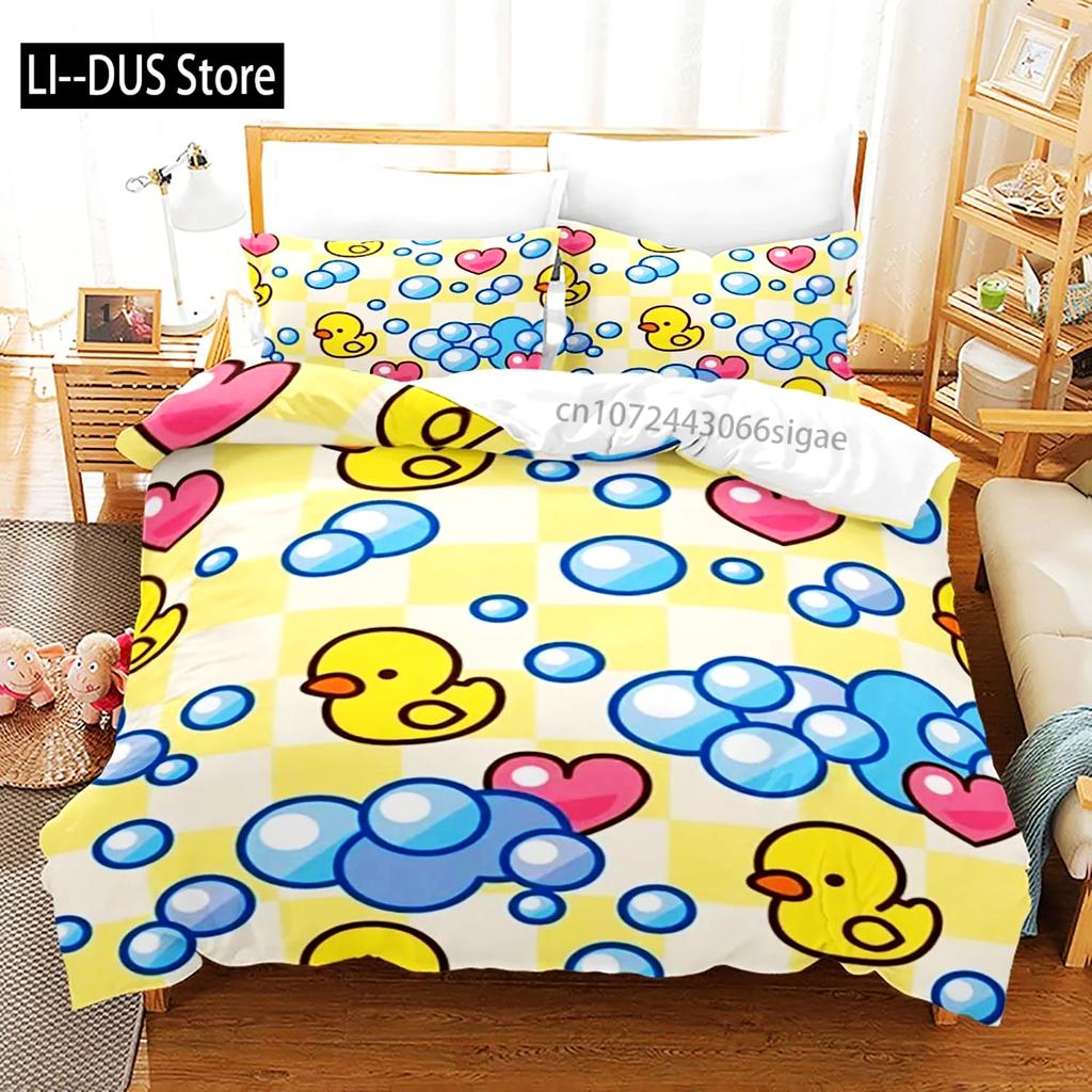Gelbe Ente 3D-Druck Bettwäsche-Set Einzelbett Doppelbett Full Queen King Size Bettwäsche-Set für Erwachsene Kinder Schlafzimmer Bettbezug-Sets mit Kissenbezug