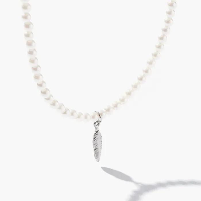 One-touch Feather Pendant 3-Core Pearl Necklace (C2503-AN937_IV)