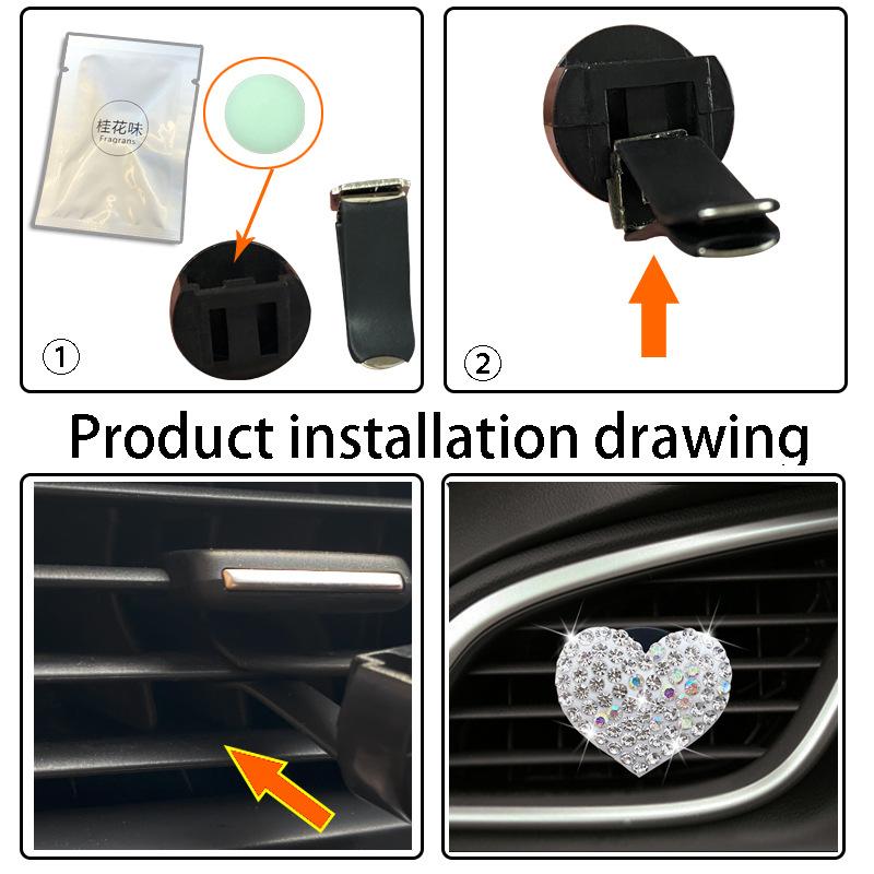 Creative Rhinestone Car Air Outlet Clip Heart-shaped Car Air Conditioning Air Outlet Perfume Clips Auto Interior Accessories