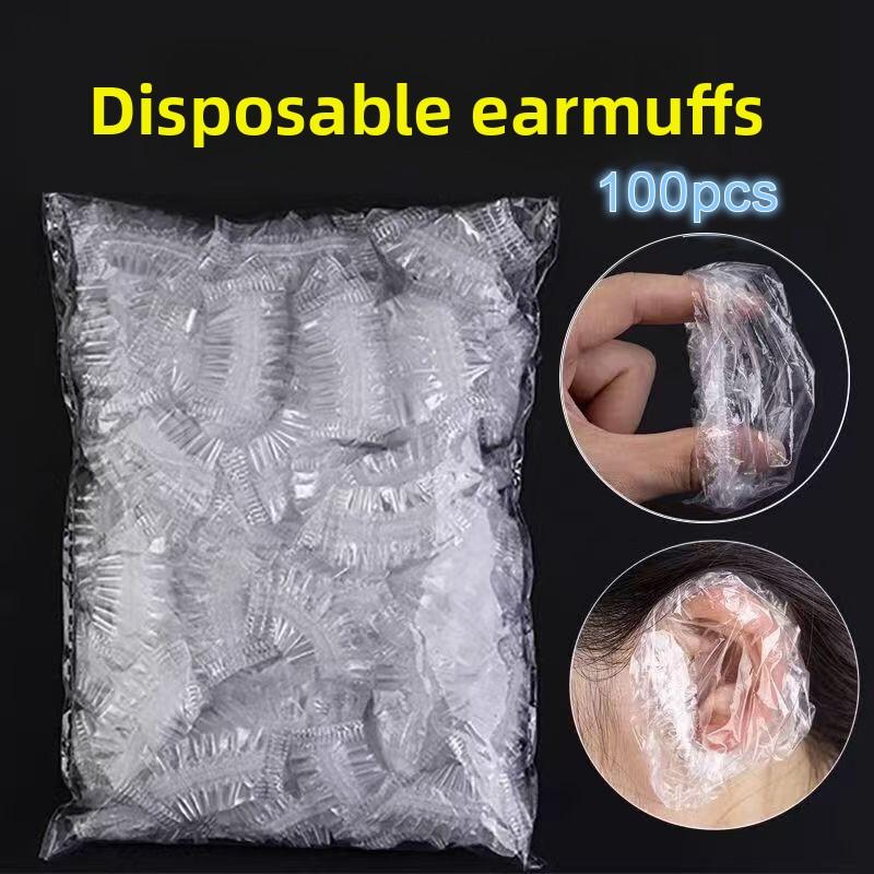 

100Pcs Set Multi-Purpose Disposable Clear Earmuff Elastic Shower Hair Dye Ear Protection Tool Waterproof Plastic Ear Shower Caps