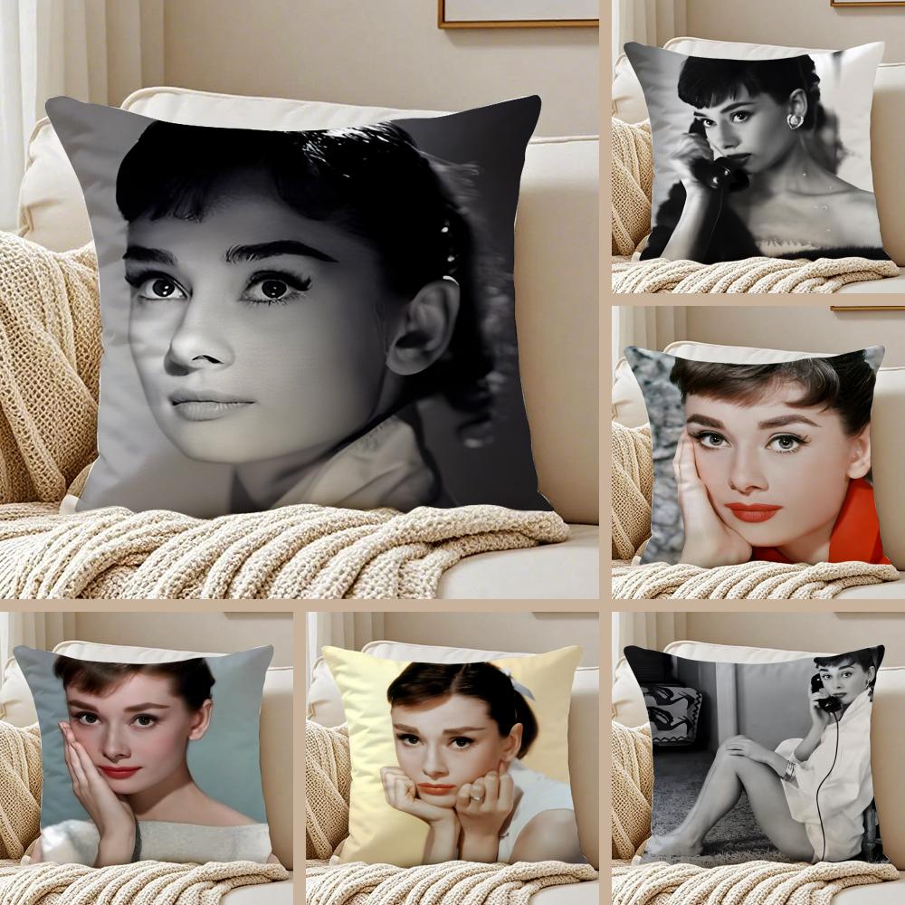 Attractive Actress AAudrey Hepburn Cushion Cover Pillowcase Antidustmite Invisible Zipper Short Plush Sofa Cushion
