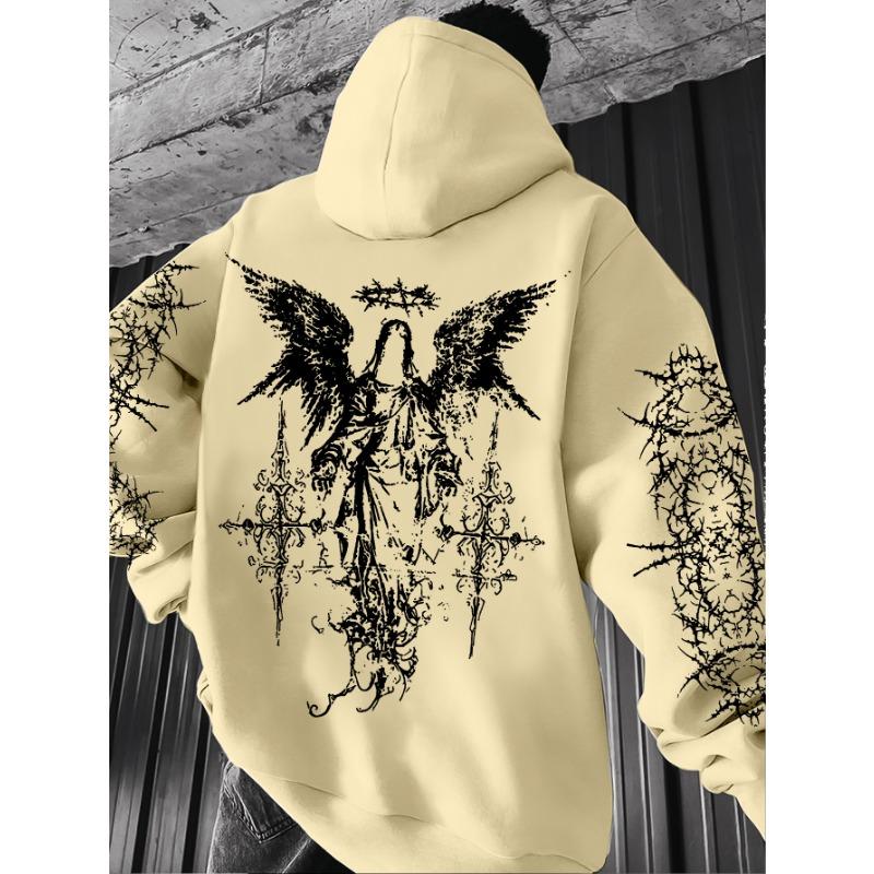 Hot selling autumn and winter men's Gothic angel print soft and comfortable hooded sports outdoor streetwear