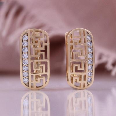 Classic 18K Gold Plated Hollow Microinlaid White Zircon Clip Earrings