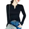 Womens Plus Size V-Neck Long Sleeve Cotton T-Shirt: Slim Fit Base Layer for Spring & Autumn