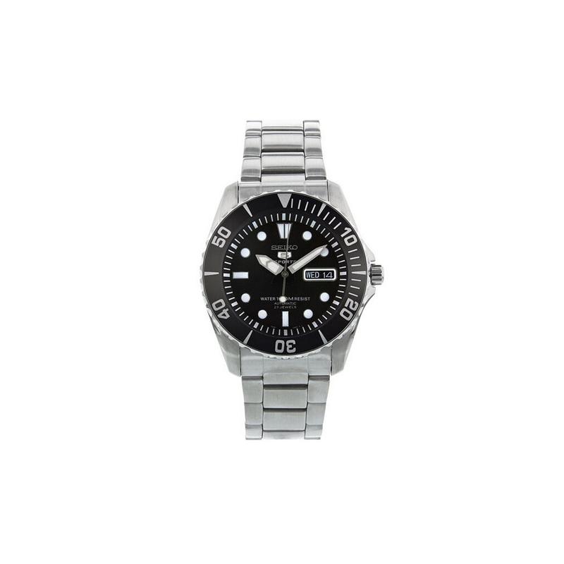 

SEIKO seiko5 100-meter diving mechanical movement steel strap men s watch black dial SNZF17K1 чорний
