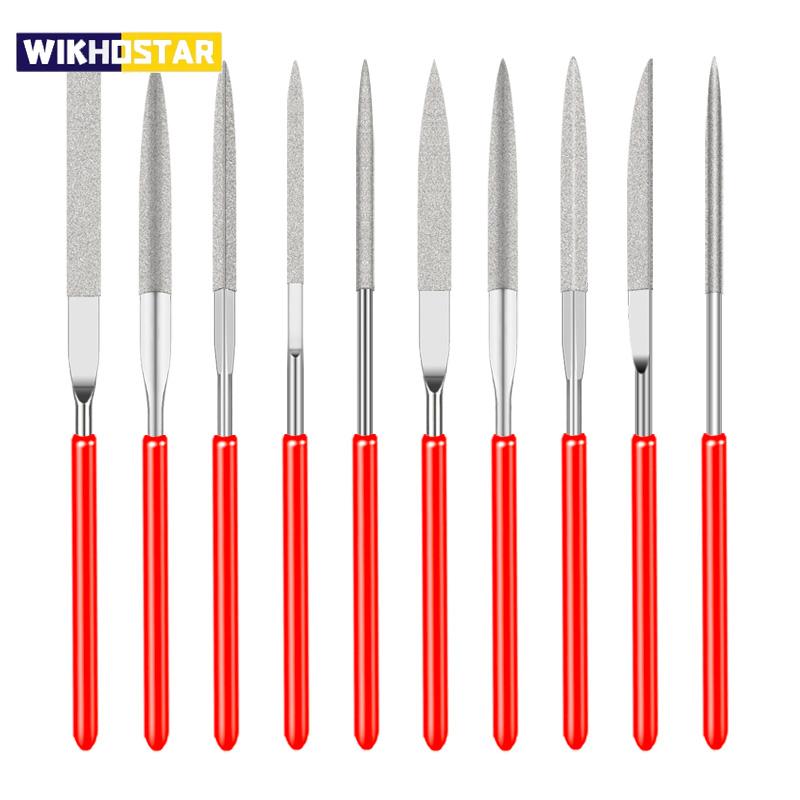 10-teiliges Diamant-Nadelfeilen-Set, 3 x 140 mm, Mini-Nadelfeilen-Set für Stein, Glas, Metall, Schnitzerei, Handwerk, Handwerkzeuge, Nadelfeilen-Set