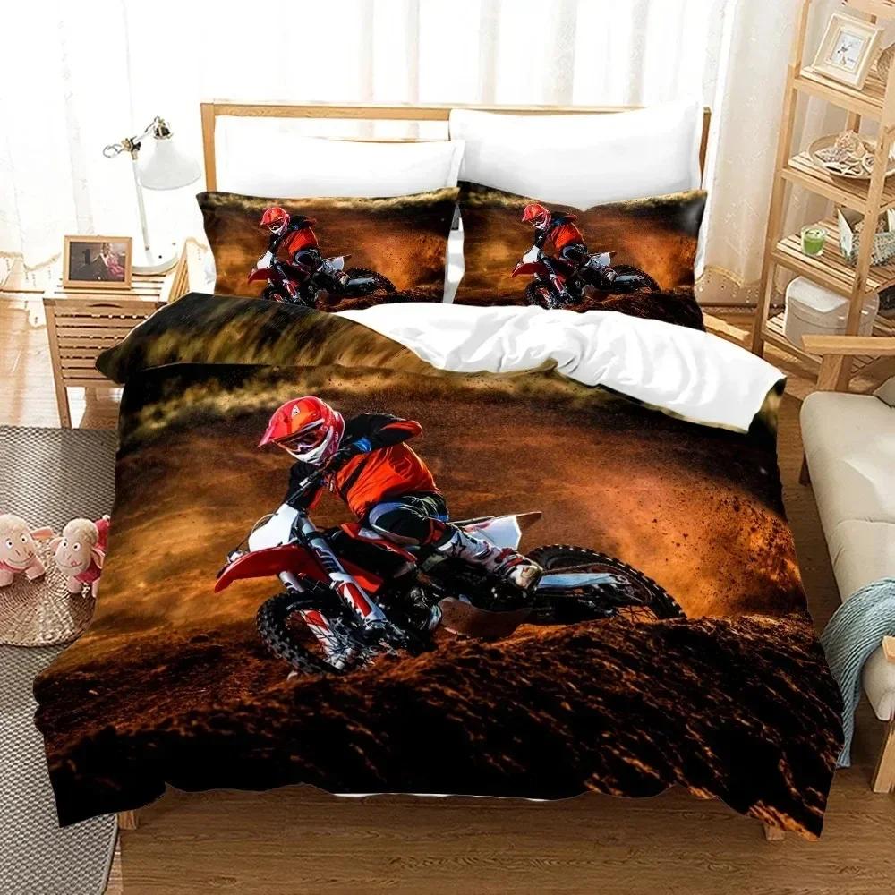 Dirt Bike Motorcycle Rider Comfortable Duvet Quilt Cover Pillowcase Bedding Set Children Bedroom Decoration Home Textile