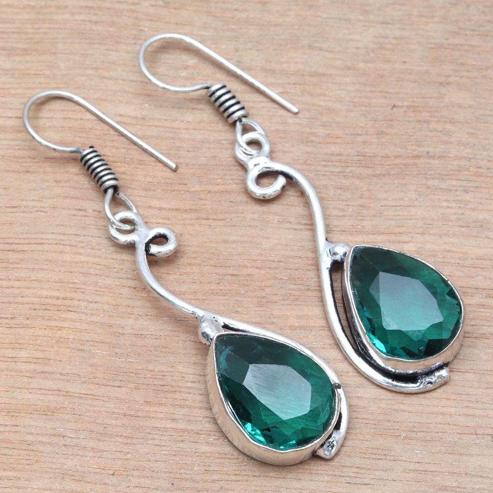 Chrome Diopside Gemstone Handmade Gift For Her Silver Jewelry Earrings 1.5''