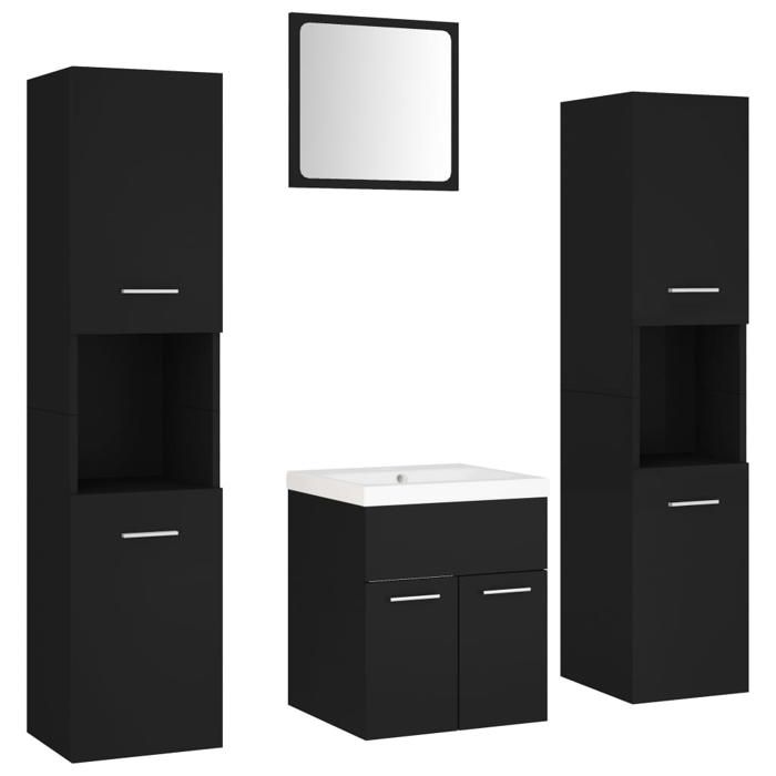 Ensemble de meubles de salle de bain - VIDAXL - Noir - Armoire de rangement - Lavabo en céramique - Miroir mural