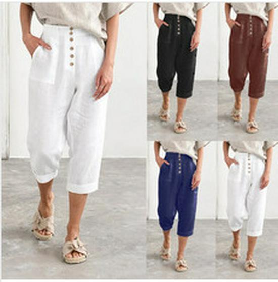 Elastic Waist Cotton Linen Loose Casual Pants for Women - Spring/Summer Collection