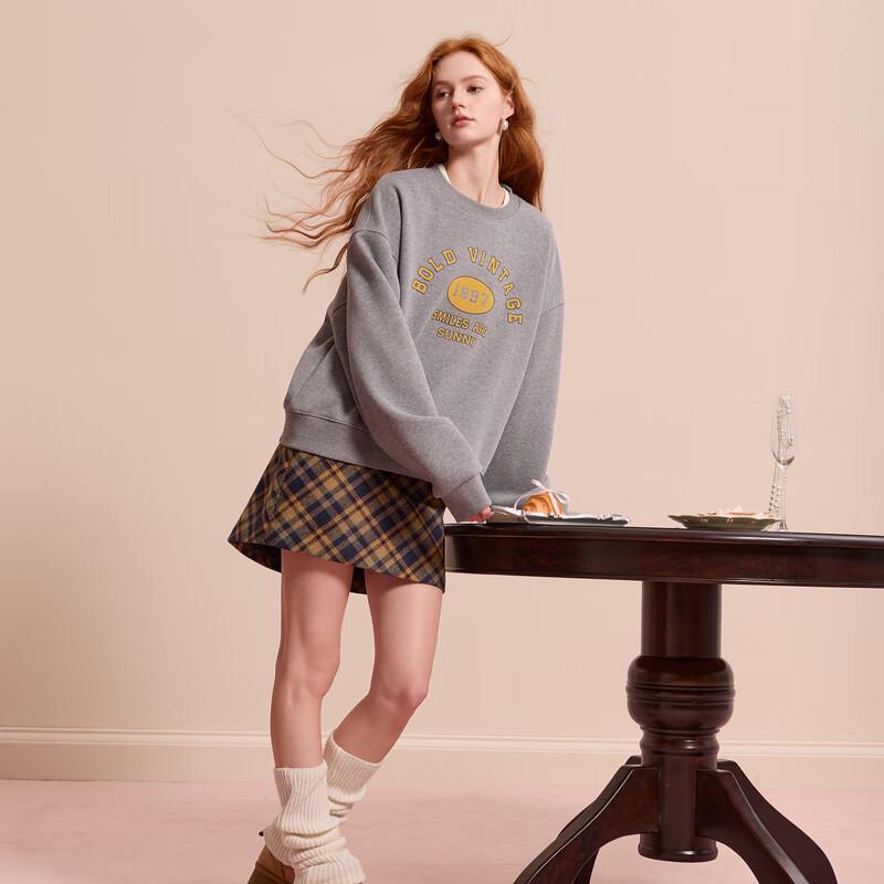 Sancai Women's 2025 Winter Letter Print Fleece Lined Pullover Sweatshirt