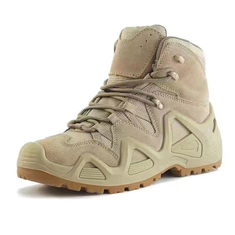 Men's Waterproof Non-slip Tactical Cowhide Hiking Boots with Protective Rubber Outsole