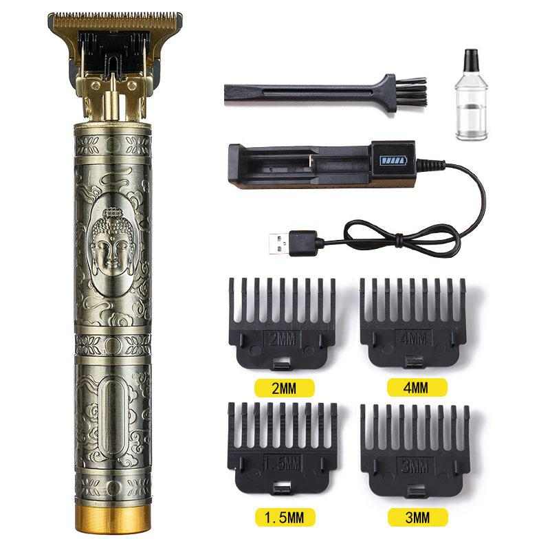 Elektrischer Haarschneider für Glatzen mit Schneidemesser, wiederaufladbar und für den grenzüberschreitenden Einsatz geeignet.